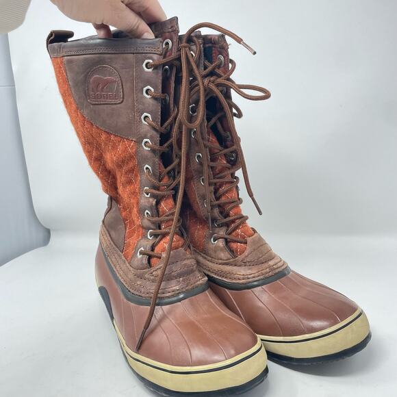 Sorel Tall Quilted Lace Up Top Rubber Bottom Winter Snow Water Boots sz. 8 - Picture 5 of 8